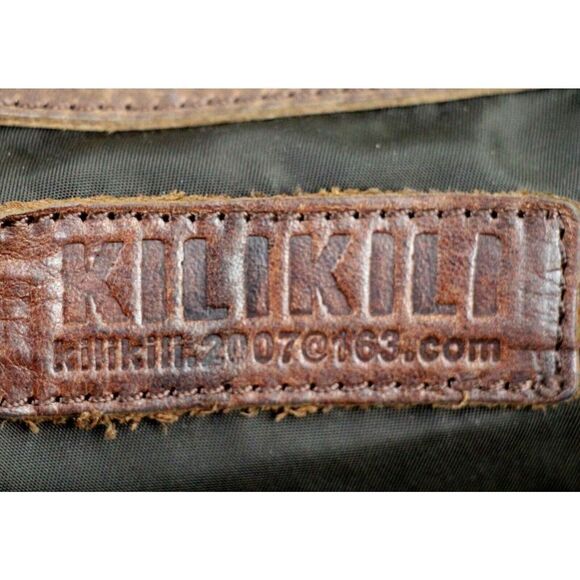 LARGE KiliKili BROWN BEIGE GENUINE LEATHER CANVAS SHOULDER BAG HANDBAG TOTE HOBO - Picture 10 of 14